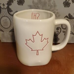 White Ceramic Mug with Red Maple Leaf Design